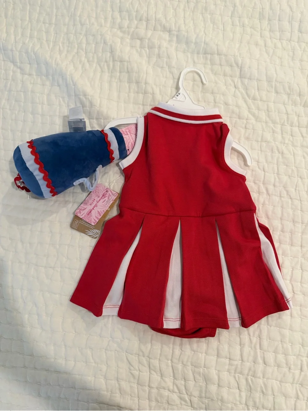 Tommy Bahama Red and White Polo Baby Dress with Go Team Rattle / Cheerleader
